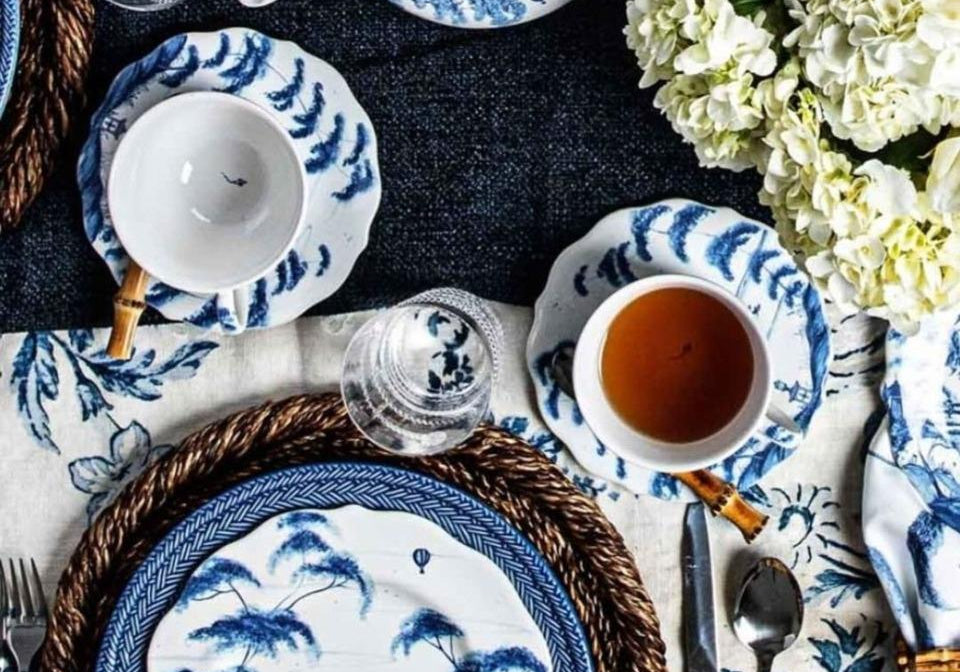 A Table Setting Featuring Juliska's Country Estate Delft Blue Dinnerware Collection