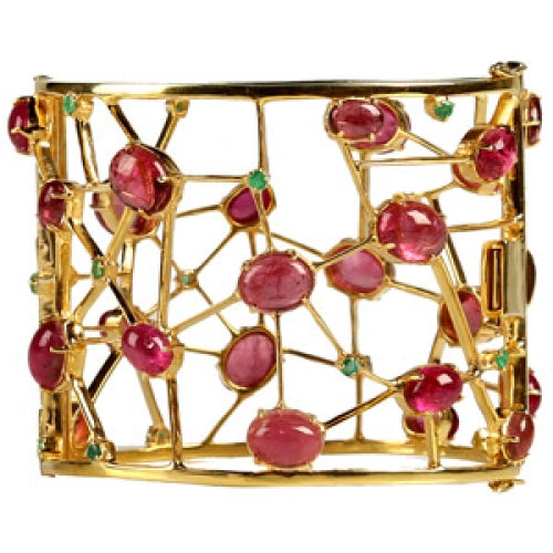 Pink Tourmaline Vermeil Cuff With Emeralds