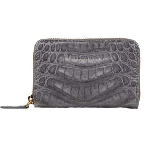 Grey Caiman Crocodile Card Case