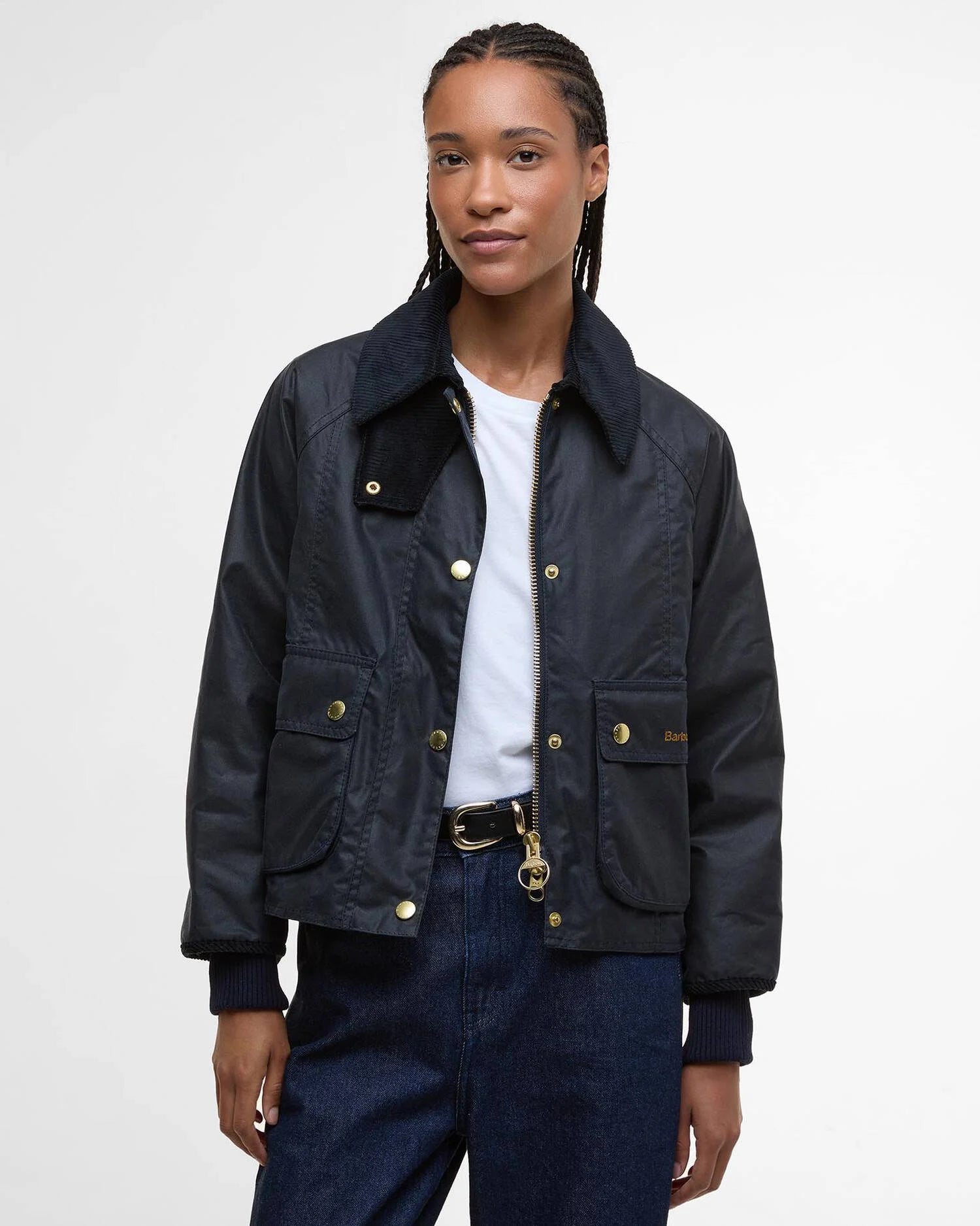 Cropped Beadnell Waxed Jacket - Navy Classic