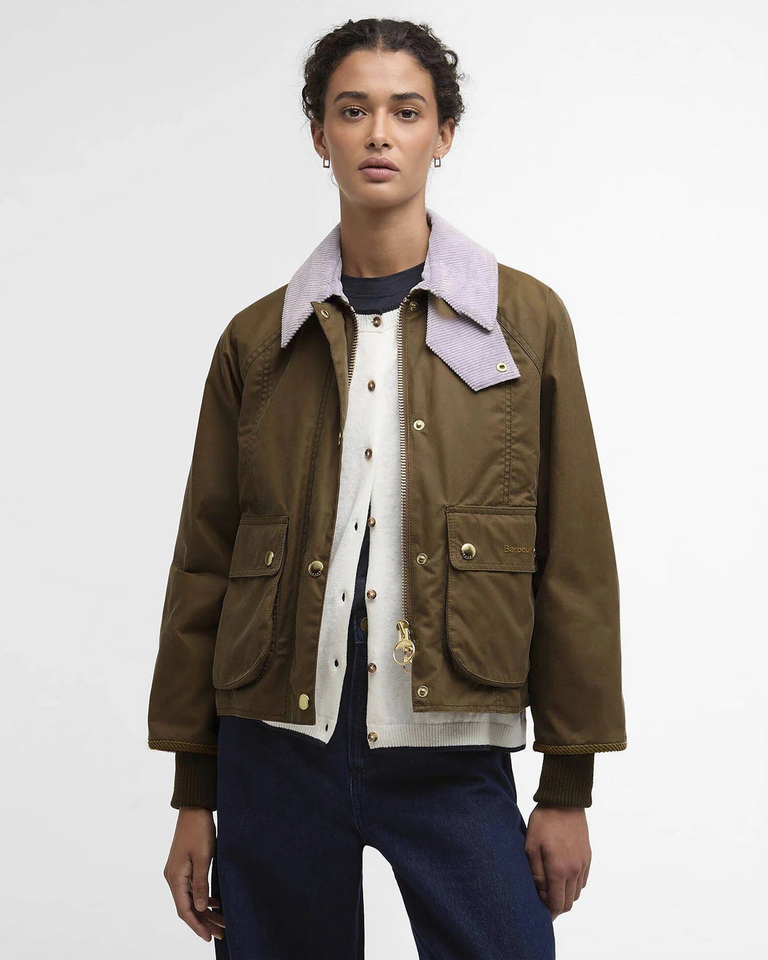 Cropped Beadnell Waxed Jacket - Sand/Dress/Heather Mist