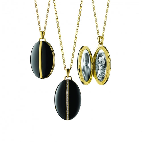 Oval Black Ceramic Locket with Diamond Accents