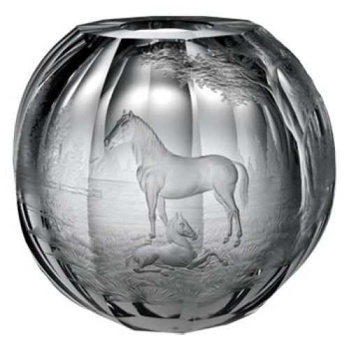 Mare & Foal Engraved Globe Vase 10 x 10"