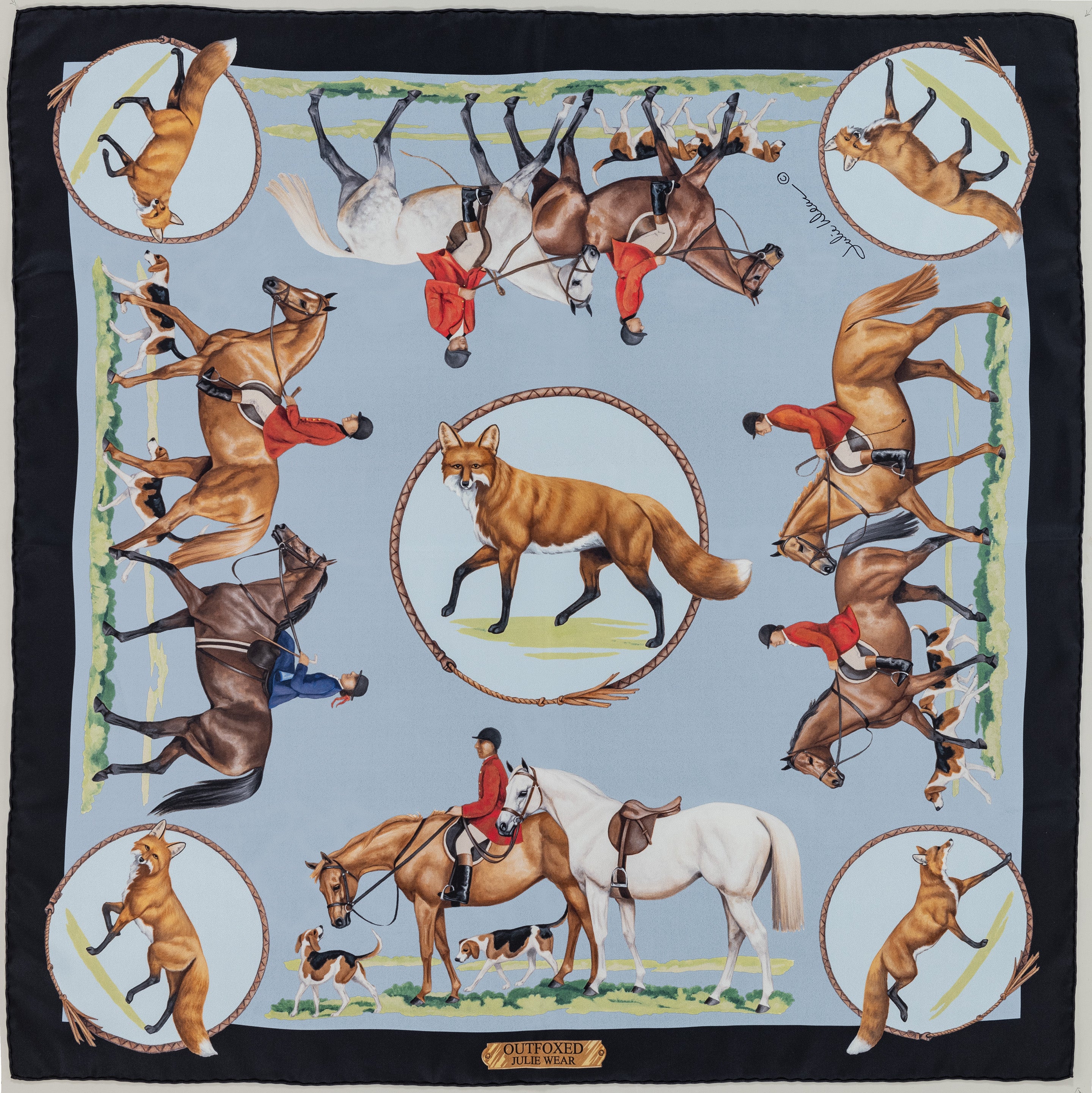 Outfoxed Scarf - Blue with Black Border