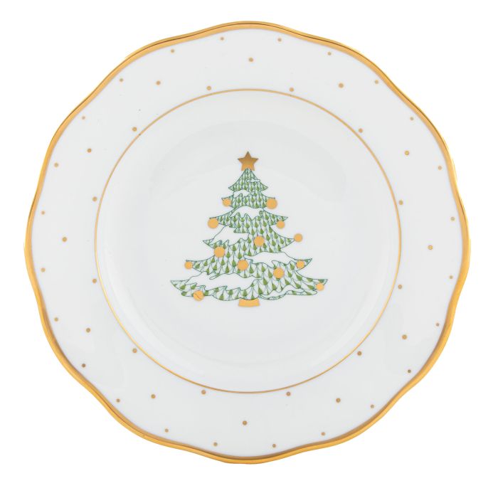Christmas Tree Dessert Plate - Forest Green