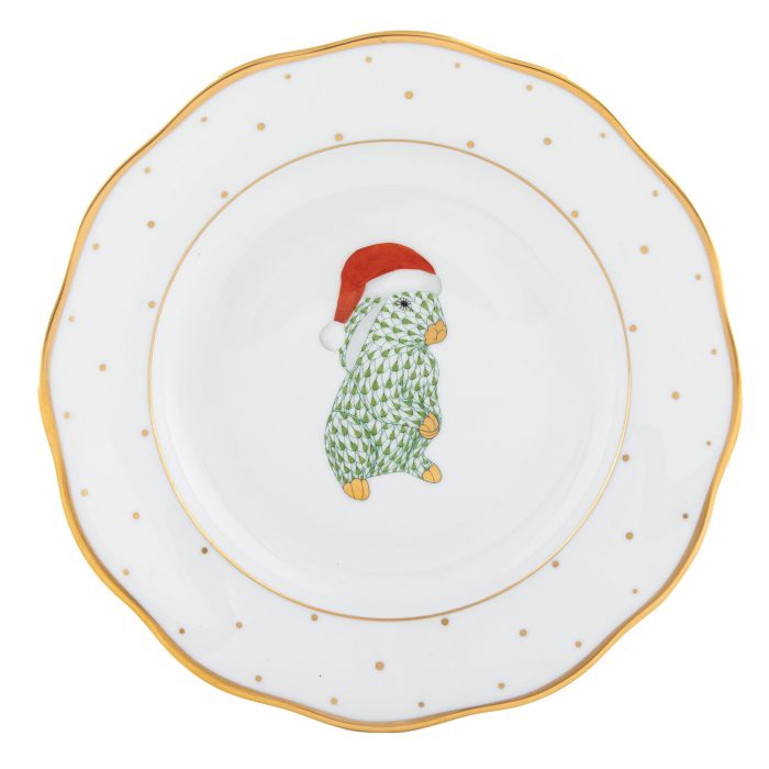 Santa Bunny Dessert Plate - Forest Green