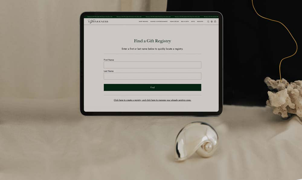 An iPad mockup of the 'Manage A Gift Registry' page on the LVH website