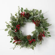 Pine & Red Berry & Twig Wreath 24"