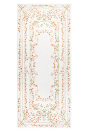 Capucines Linen Tablecloth - Peach Pink & Avocado Green - 65 x 118"