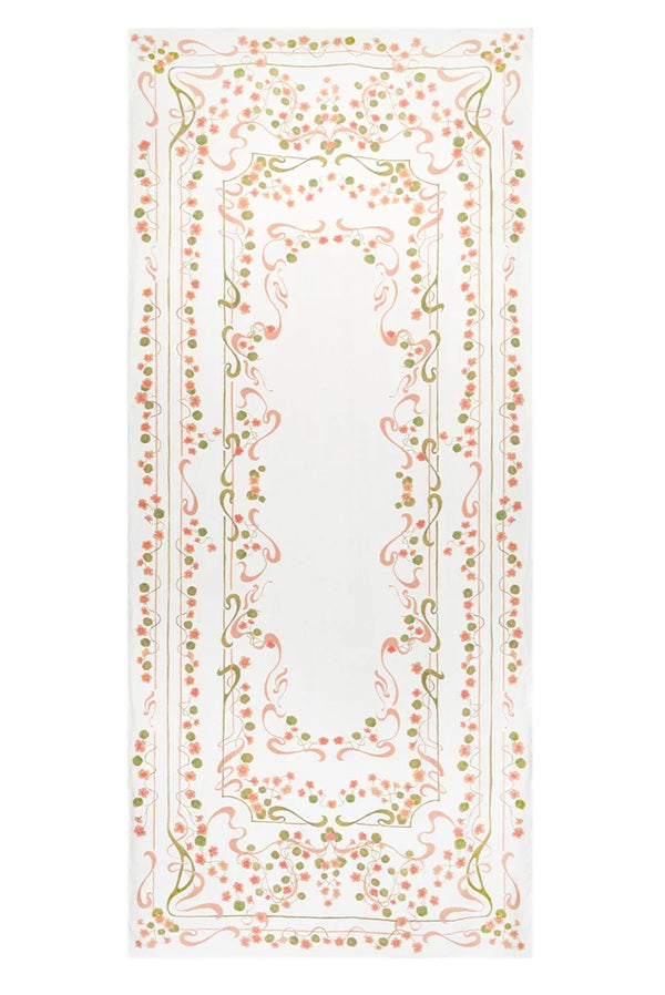 Capucines Linen Tablecloth - Peach Pink & Avocado Green - 65 x 118"
