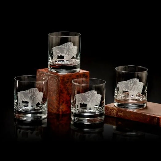 Buffalo American Bison Old Fashion Glasses, Set of Four