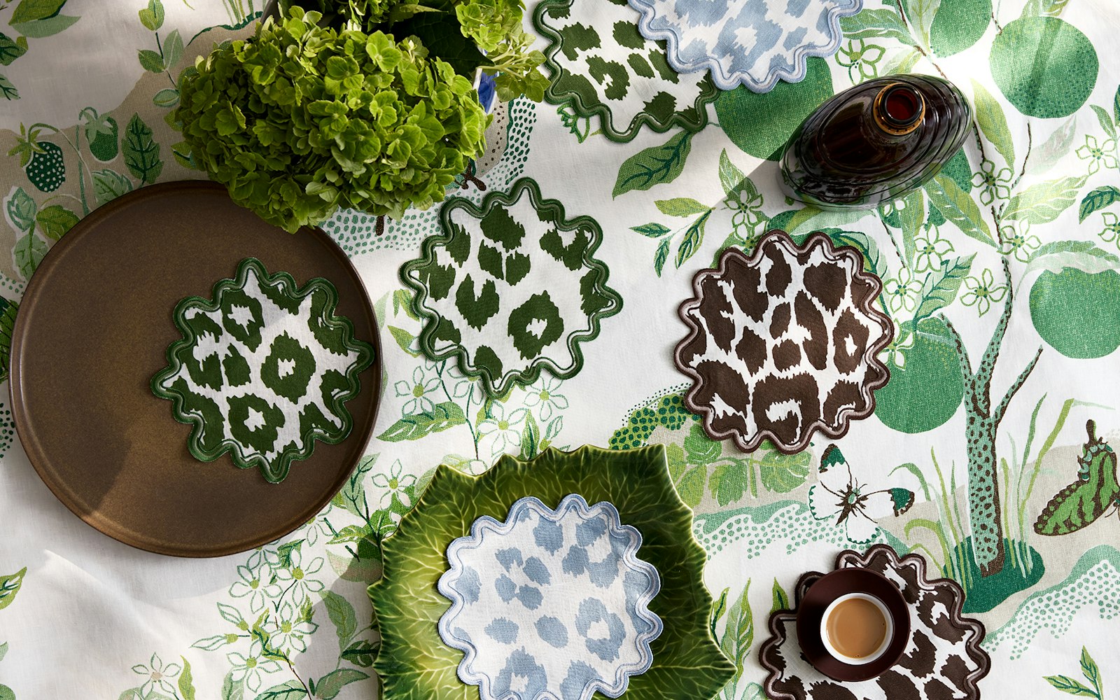 Iconic Leopard Cocktail Napkin 6" - Green - Set of 4