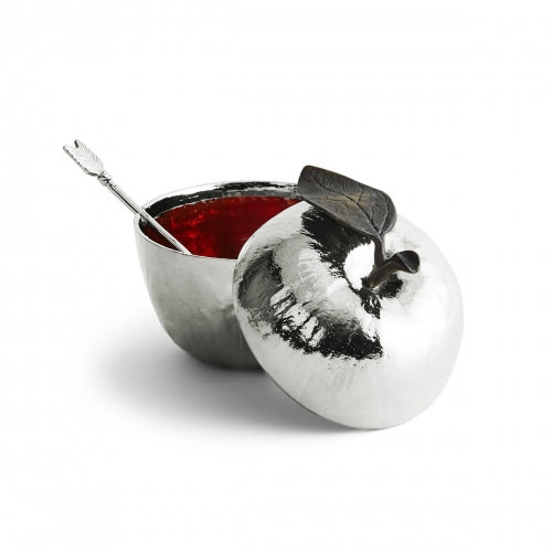 Apple Honey Pot w/ Spoon Nickelplate