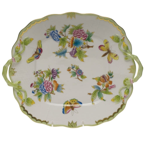 Queen Victoria Green Square Cake Plate with Handles