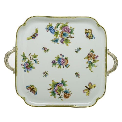 Queen Victoria Green Square Tray with Handles