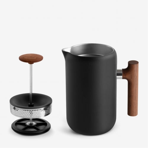 Clara French Press Matte Black + Walnut