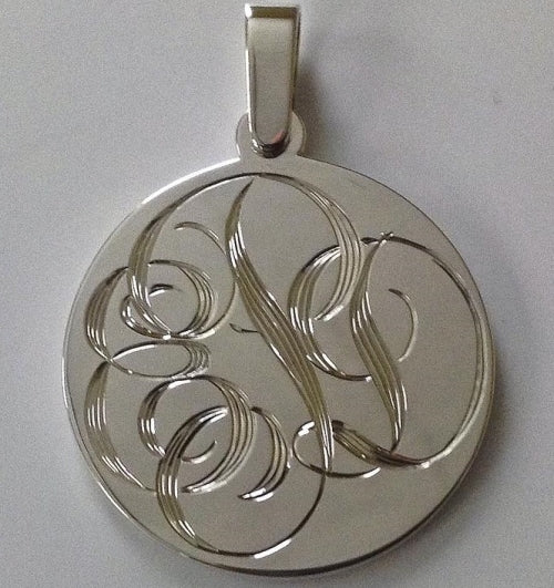 Hand-Engraved Sterling Silver Disc Pendant - Large