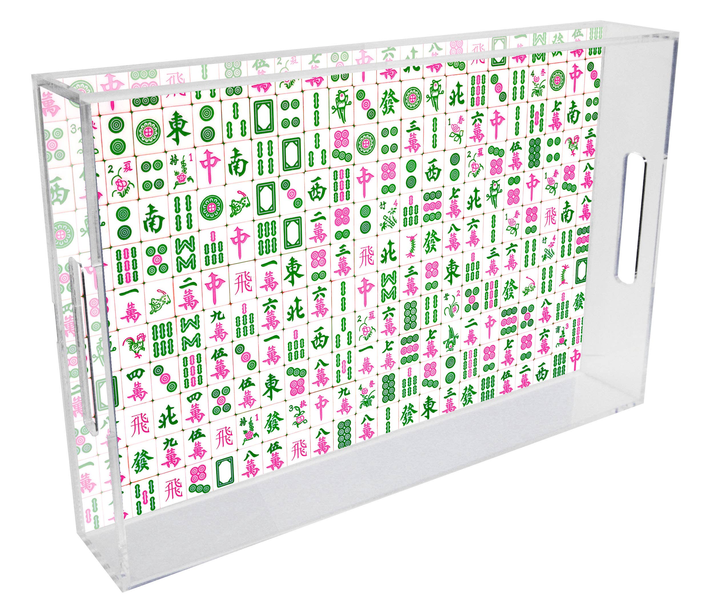 Pink & Green Mahjong Lucite Serving Tray: 11" by 17"