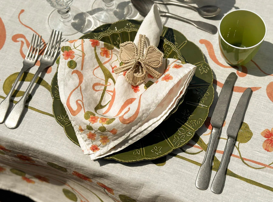 Capucines Linen Napkin - Peach & Avocado Green - 20 X 20"