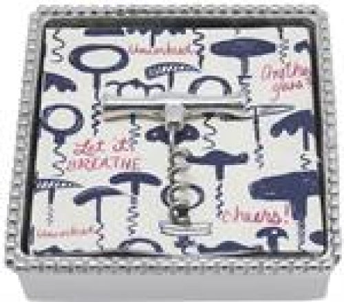 Beaded Cocktail Napkin Holder with Corkscrew Napkins