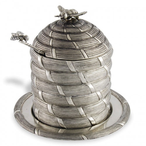 Pewter Bee Hive Honey Pot with Spoon