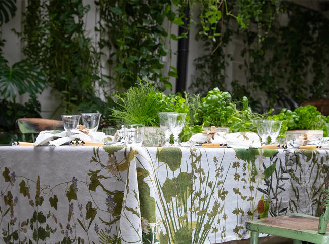 Herb Garden Linen Tablecloth - 65 x 118"