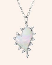 Large Heart Charm w/MOP and White Sapphires w/18" SS Chain