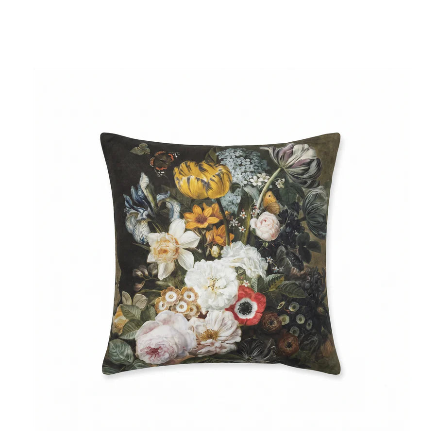 'Still Life 1815' Dark Floral Linen Cushion Cover, 20" x 20"