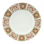 Derby Panel Red Dinner Plate Perfectly round, this dinner plate is an ideal finishing touch for sophisticated dining. A beautifully traditional design featuring tranquil flowers and foliage in red decoration set against alternating panels of pristine white and gleaming 22 carat gold. A perfect choice for a special occasion to mix with other time-honored patterns. 