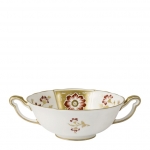 Derby Panel Red Cream Soup Cup Add to your tablescape with this fine bone china, made in England, Cream Soup Cup which with its two handles really is the only way to serve soup to your guests. A beautifully traditional design featuring tranquil flowers and foliage in red decoration set against alternating panels of pristine white and gleaming 22 carat gold. A perfect choice for a special occasion to mix with other time-honored patterns. 