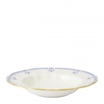 Grenville Rim Soup Bowl A more versatile soup dish than the traditional, Cream Soup Cup & Saucer, the Rim Soup is an equally as elegant vessel to serve soup to your guests, but can also be used as an alternative to a dessert bowl, or to serve pasta. Recognized as a traditional pattern but suited to the more contemporary style, the Grenville design allows you to appreciate the translucency and delicacy of the fine bone china. The pattern features a gently fluted body creating an impression of timeless English elegance with the color being traditional mazarine blue giving a soft and restrained feel following a firing deep into the glaze. 