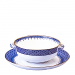 Blue Lace Cream Soup and Saucer 