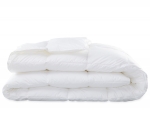 Libero Queen All Season Comforter - White Dimensions:  90\ x 96\
100% polyester fill with 100% cotton percale shell. Quilted construction.
Made in Liechtenstein.

Care & Use: 

Machine wash cold on gentle cycle in front load machine. Do not use bleach or fabric softener. Tumble dry low heat.

