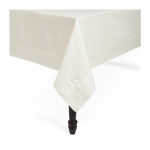 Festival Oblong Tablecloth - Oyster  Dimensions:  66\x86\

Fiber:
100% Linen

Fabrication:
Plain weave

Hem:
Hand-thread-drawn hemstitch, mitered corners; Plain for Round Tablecloths 

Care:
Machine wash cold water on gentle cycle. Do not use bleach (bleaching may weaken fabric & cause yellowing). Do not use fabric softener. Wash dark colors separately. Do not wring. Line dry or tumble dry on low heat. Remove while still damp. Steam iron on \linen\ setting. 