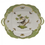 Rothschild Bird Green Border Square Cake Plate with Handles 9.5\ Square