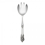 Grande Baroque Sterling Salad Serving Fork, HH Styled in the lavish Baroque manner, this highly collectible pattern is our best seller. Introduced in 1941, it captures classic symbols of the Renaissance in the exquisitely carved pillar and acanthus leaf curved as in nature. The sculptural, hand-wrought quality is evident in the playful open work and intricate, three-dimensional detail, which carries to the functional bowls and tines, and is apparent whether viewed in front, back, or profile. Perfect for traditional and formal settings.

Polish your sterling silver once or twice a year, whether or not it has been used regularly. Hand wash and dry immediately with a chamois or soft cotton cloth to avoid spotting.
