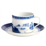 Blue Canton Can Teacup and Saucer 2.25\ Height