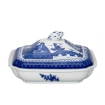 Blue Canton Square Covered Vegetable Bowl  10\ Length x 9.25\ Width