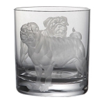 Pug Double Old Fasioned 4\'\' Height 
10.1 ounces

Two dogs per glass

Materials:  Mouthblown, hand-engraved crystal glass, 100% lead-free
Care:  Hand wash only

