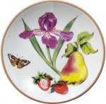 Summerlea Pear and Iris Bread and Butter Plate Julie Wear gathers ordinary fruits and vegetables from the garden and combines them together in unexpected ways to create a pattern of delightful color and movement. 